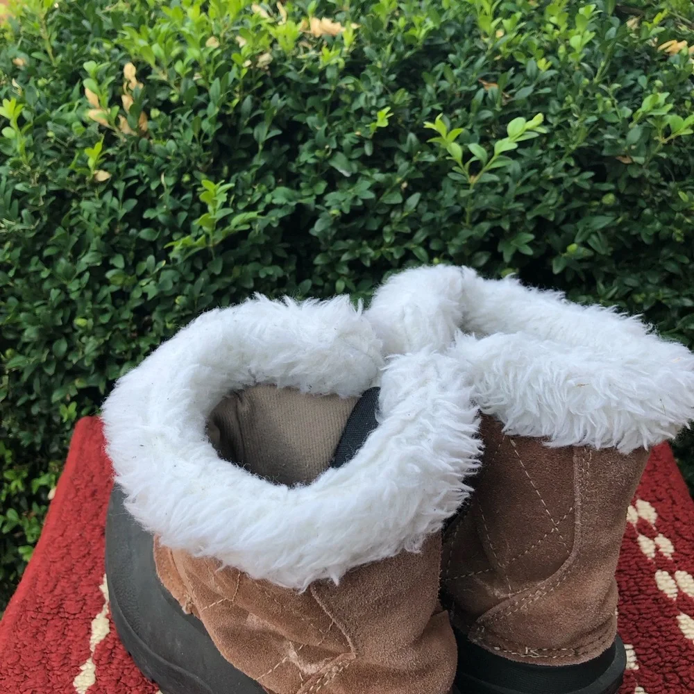 Champion THERMOLITE BROWN LEATHER SUEDE FAUX FUR ACCENT ZIPPER SNOW BOOTS SIZE 8